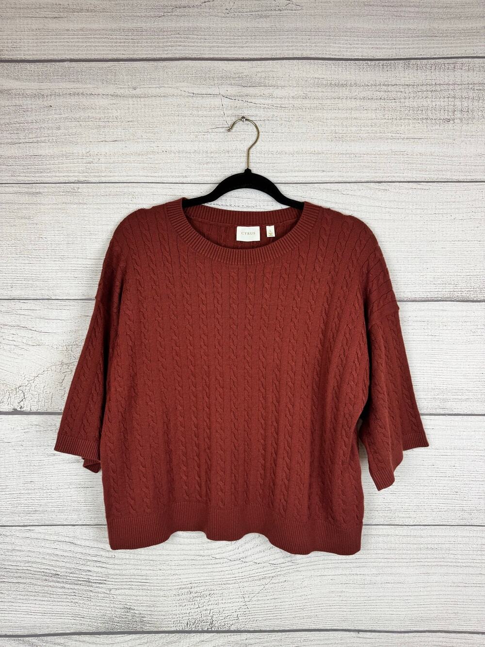 Cyrus Women's Brown Rust Knit Short Sleeve Sweater Top Size Large